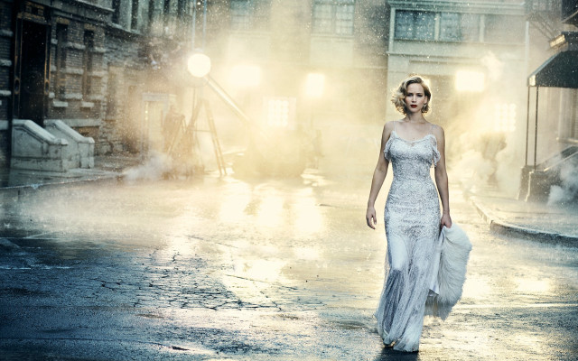 Rainy street woman white dress free wallpaper for desktop - medium preview image