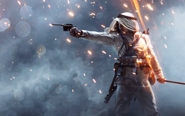 Man white outfit gun fireworks free wallpaper for desktop - medium preview image