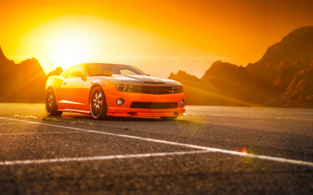 Car sunset mountains pavement horizon free wallpaper for desktop - medium preview image