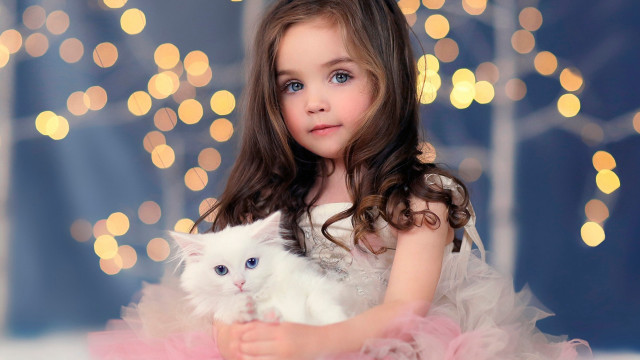 Little girl white cat pink free wallpaper for desktop - medium preview image