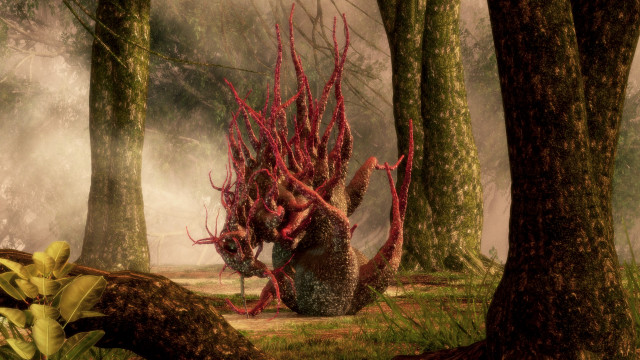 Weird creature forest fog fantasy free wallpaper for desktop - medium preview image