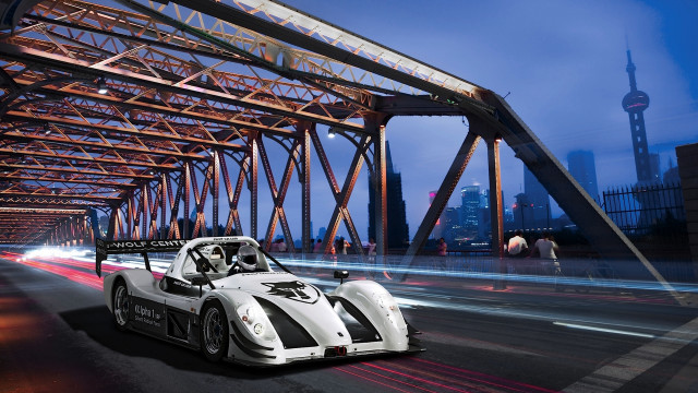 White race car night bridge free wallpaper for desktop - medium preview image