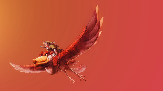 Bird woman flying red background free wallpaper for desktop - medium preview image