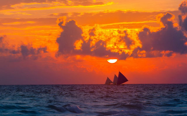 Sailboat ocean sunset cloudy sky #7 free wallpaper for desktop - medium preview image