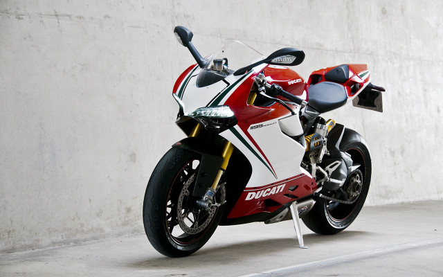 Red white motorcycle parking lot #3 free wallpaper for desktop - medium preview image