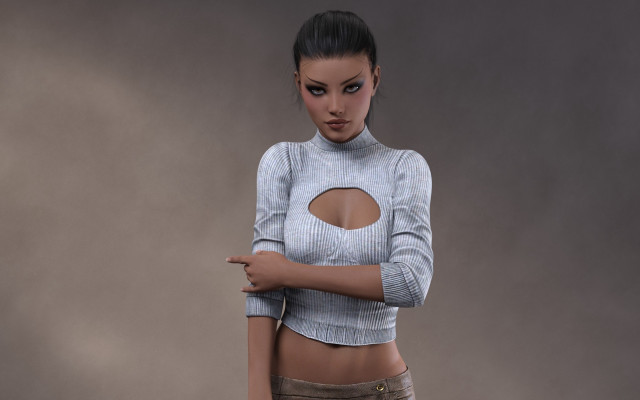Woman cutout top skirt cigarette free wallpaper for desktop - medium preview image