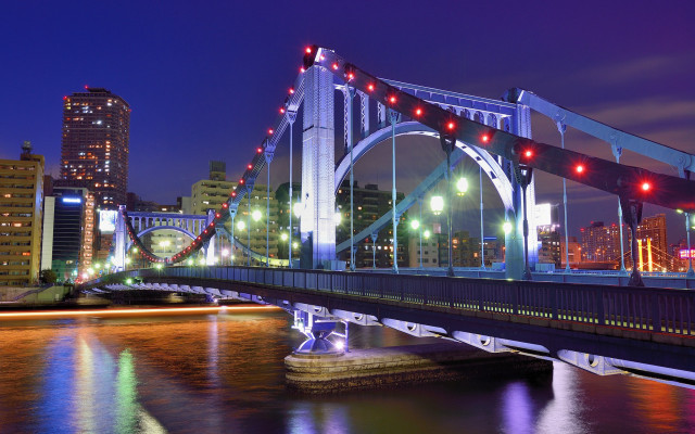 Bridge lights river night cityscape free wallpaper for desktop - medium preview image