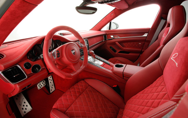 Red car leather steering dashboard free wallpaper for desktop - medium preview image