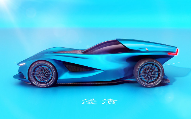 Blue car chinese 3d render free wallpaper for desktop - medium preview image