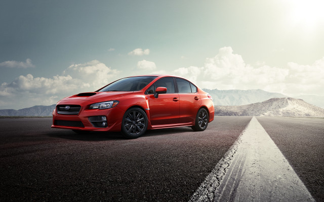 Red car mountains sunshine beach free wallpaper for desktop - medium preview image