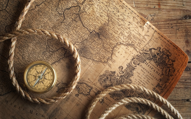 Compass rope map wooden table free wallpaper for desktop - medium preview image