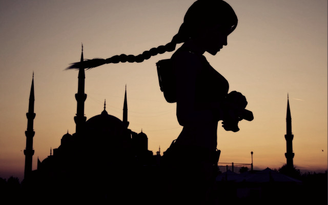 Silhouette woman teddy bear sunset free wallpaper for desktop - medium preview image