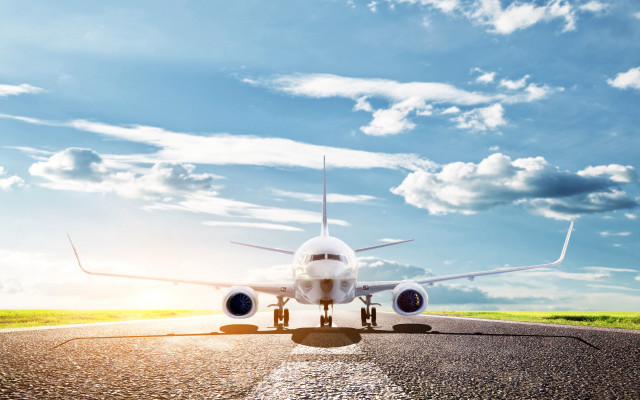 Large jetliner runway blue sky #2 free wallpaper for desktop - medium preview image