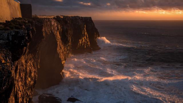 Cliff waves sunset clouds matte free wallpaper for desktop - medium preview image