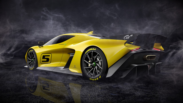 Yellow sports car smoke reflection free wallpaper for desktop - medium preview image