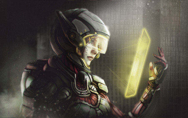 Woman helmet glowing sword space free wallpaper for desktop - medium preview image