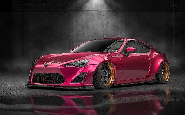 Pink sports car dark room free wallpaper for desktop - medium preview image