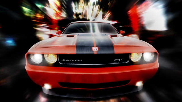 Red car driving street headlights free wallpaper for desktop - medium preview image