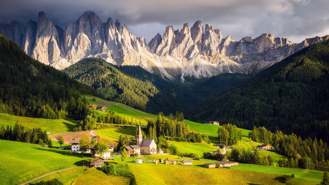 Mountain range village church landscape free wallpaper for desktop - medium preview image