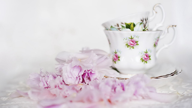 Couple cups flower spoon stilllife free wallpaper for desktop - medium preview image