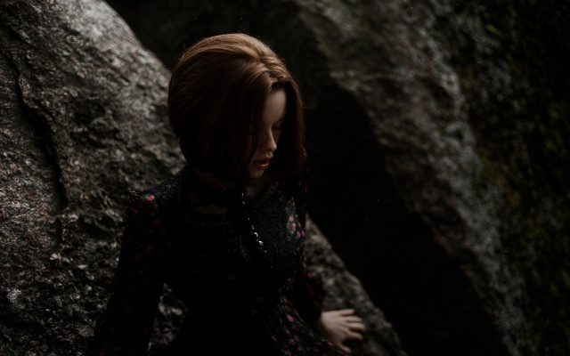 Gothic forest rockwoman shallowdepth tiltshift free wallpaper for desktop - medium preview image