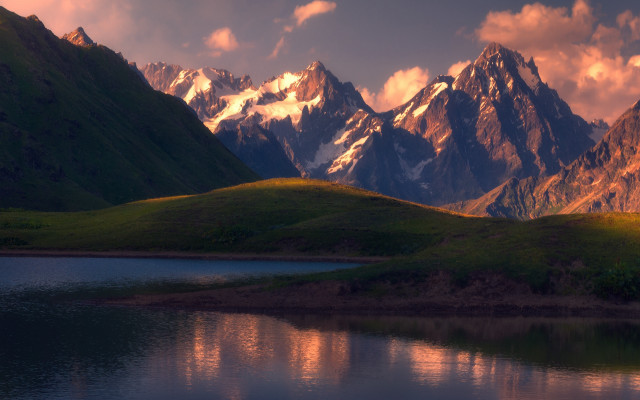 Mountain lake sunset clouds cityscape #4 free wallpaper for desktop - medium preview image