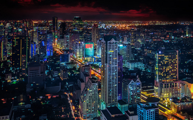 City lights night neon sky free wallpaper for desktop - medium preview image