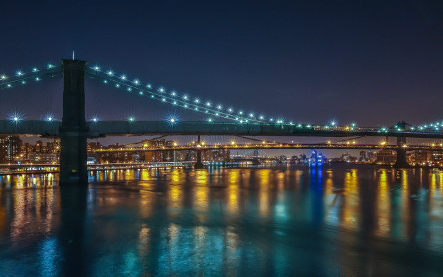 Night city bridge lights water free wallpaper for desktop - medium preview image