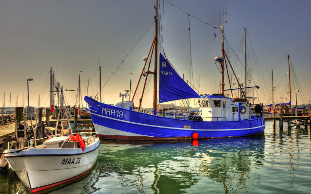 Boats harbor sky clouds precisionism free wallpaper for desktop - medium preview image