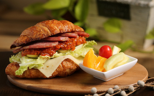 Sandwich meat cheese vegetables wooden free wallpaper for desktop - medium preview image