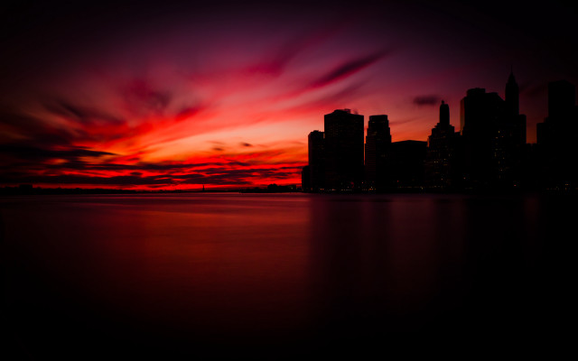City skyline red purple dusk free wallpaper for desktop - medium preview image