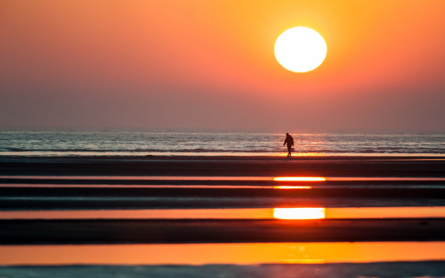 Beach sunset ocean mountain sky free wallpaper for desktop - medium preview image