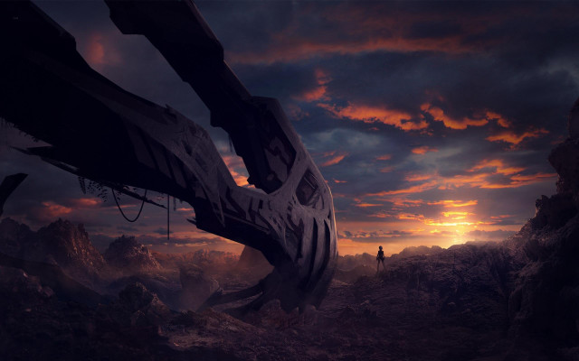 Man plane sunset cityscape mountain free wallpaper for desktop - medium preview image