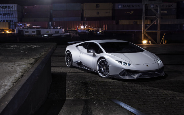 White sports car night parking free wallpaper for desktop - medium preview image