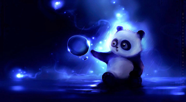Panda bear holding bubble dark free wallpaper for desktop - medium preview image
