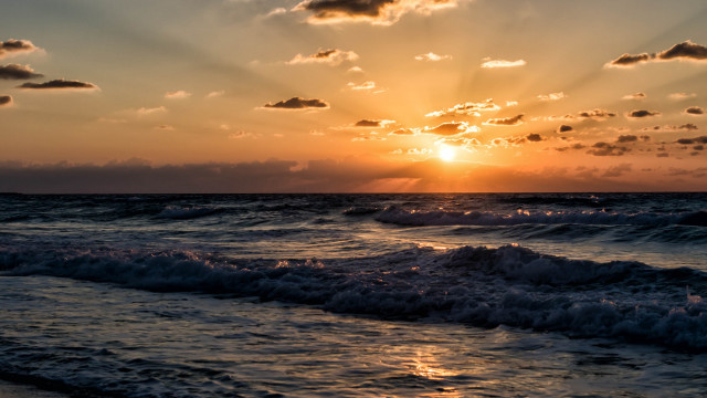 Sunset ocean waves clouds city #3 free wallpaper for desktop - medium preview image