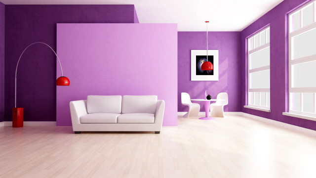 Living room white couch purple free wallpaper for desktop - medium preview image