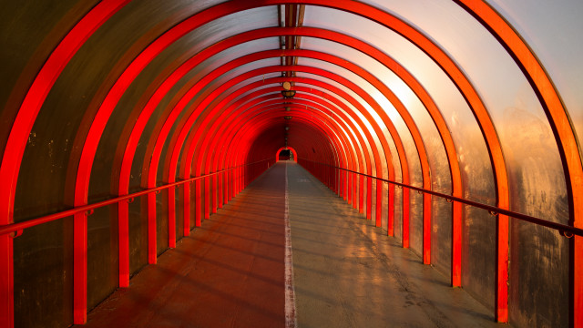 Long tunnel red railings red free wallpaper for desktop - medium preview image
