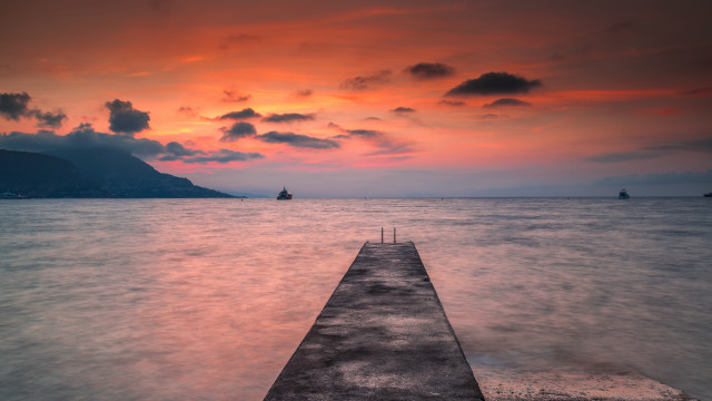 Long dock ocean sunset mountain free wallpaper for desktop - medium preview image