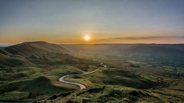 Winding road green valley sunset free wallpaper for desktop - medium preview image