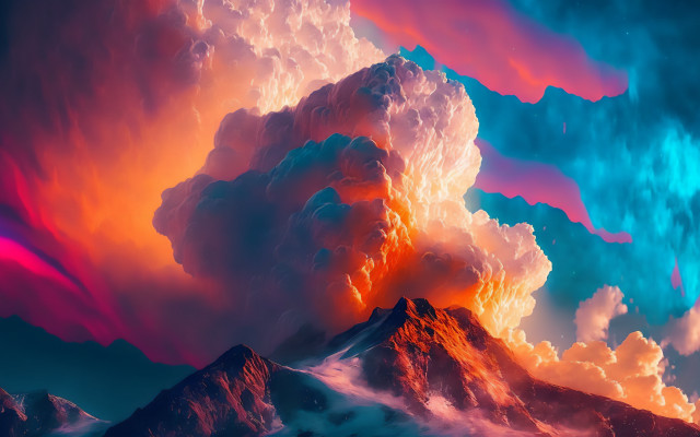 Mountain colorful sky clouds fire free wallpaper for desktop - medium preview image