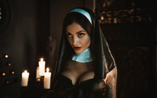 Nun candleclock gothic darkart tattoo free wallpaper for desktop - medium preview image