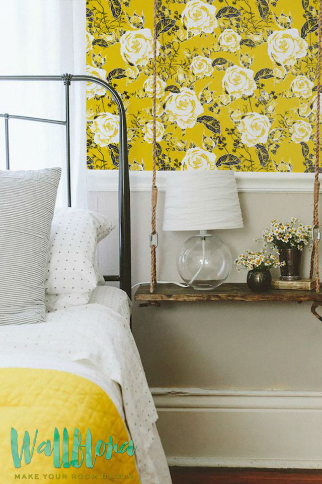 Bedroom yellow flower wallpaper swing free wallpaper for mobile - medium preview image