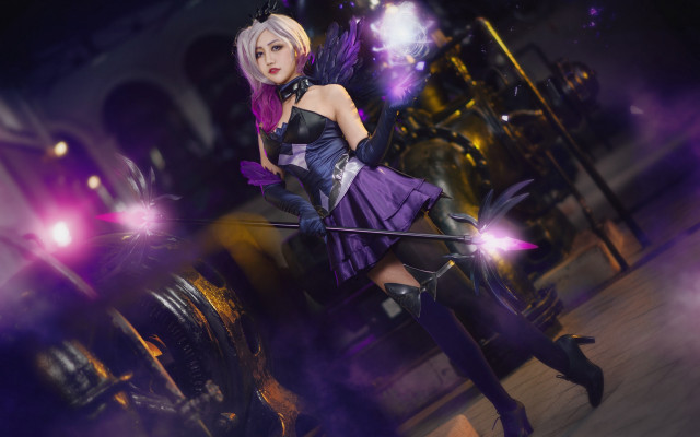 Woman wings bow car purple free wallpaper for desktop - medium preview image