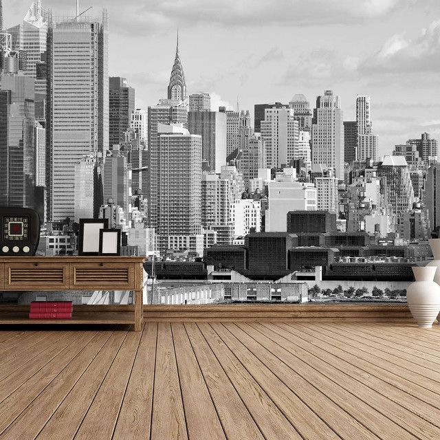 Wooden floor city skyline mural free wallpaper for tablet - medium preview image