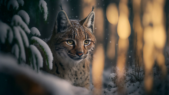 Lynx snowy forest photorealistic animal free wallpaper for desktop - medium preview image