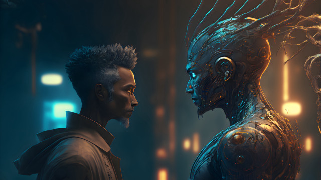 Neon afrofuturism biopunk cyberpunk old free wallpaper for desktop - medium preview image
