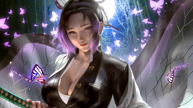 Purple hair butterfly chen shinobu free wallpaper for desktop - medium preview image