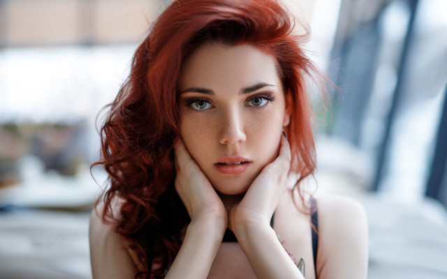 Red hair woman posing rococo free wallpaper for desktop - medium preview image