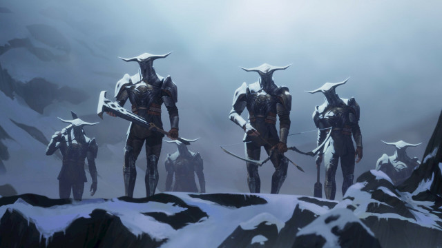 Horned men mountain top foggy free wallpaper for desktop - medium preview image